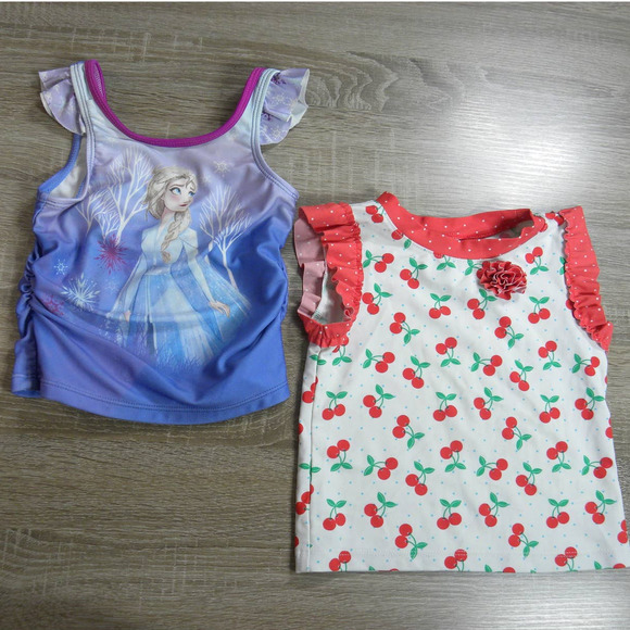 🍒 Disney Frozen size 4T and Circo cherry print size 2T bathing suit tops girls - Picture 1 of 6